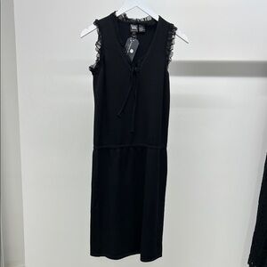 Worth Black Midi Dress with Lace Trim